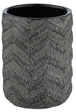 WENKO Zahnputzbecher Mantua, hochwertiger Zahnbürstenhalter für Zahnbürste, Zungenreiniger und Zahnpasta aus edler Keramik, ideal für Badezimmer & Gäste-WC, handbemalt, Ø 7,5 x 10 cm, Schwarz