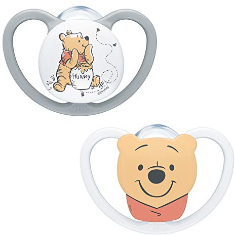 NUK Space Schnuller | 0–6 Monate | Schnuller mit extra Belüftung | BPA-freies Silikon | Disney Winnie Puuh | 2 Stück