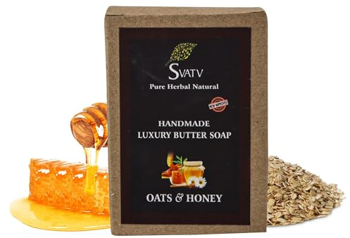 SVATV Handcrafted Seife with Oats & Honey | Soothing Herbs | Moisturized skin - Traditional Ayurvedic Herbal body Seife bars for Men & Women, all skin types - 125g