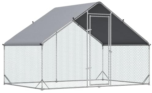 PawHut Gallinero para Exterior Grande 3x2x2 m para 4-6 Gallinas Plata | Jaula, Gallinero para Gallinas, Acero Galvanizado, Cubierta de PE, Cerradura