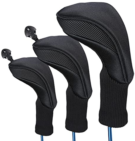 Trendbox Golf Head Cover, 3pc Set Golf Wood Club Headcovers with Interchangeable No. Tag Novelty Durable Protective Case Fit Woods Clubs