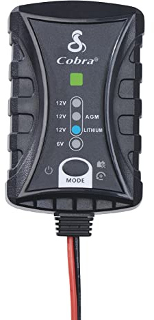 Cobra Battery Charger 2A - 6V/12V Battery Charger & Maintainer with Battery Clamps & Ring Terminals for Cars, SUVs, ATVs & Boats