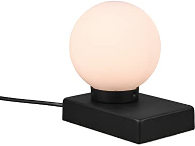 meineWunschleuchte Tischleuchte Schwarz mit Glaskugel Lampenschirm Weiß, Höhe 15cm