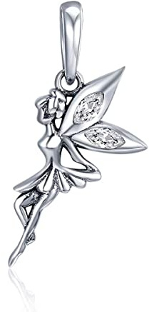 Qings Tinkerbell Elf Fee Charm – 925 Sterling Silber Charm mit weißen Zirkonia Prinzessin Fee Engel Charms für Armbänder Ketten Europäisches Geschenk Valentinstag Geburtstag Mädchen Frauen