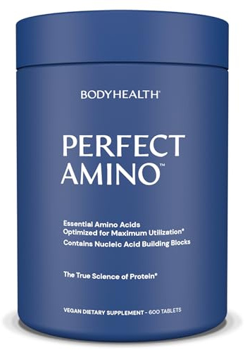 BodyHealth PerfectAmino, Essential Amino Acid with BCAAs + Lysine, Phenylalanine, Threonine, Methionine, Tryptophan, Supplement for Muscle Mass Production, Recovery & Strength (600 ct)