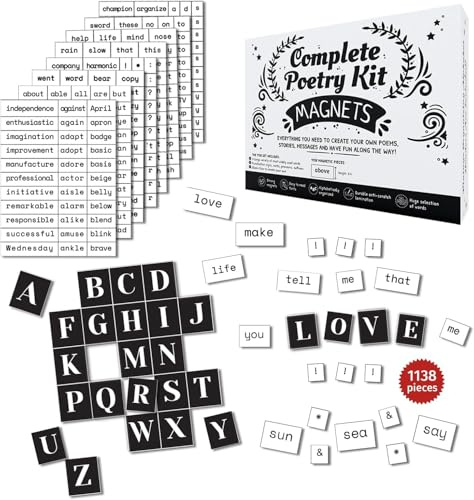 Simply Magic 1138-teiliges komplettes Poesie-Magnet-Set, Wortmagnete für Kühlschrank, Gedichtmagnete, Wort-Kühlschrankmagnete, Satzbildung, Satzmagnete zum Schreiben von Gedichten, Geschichten