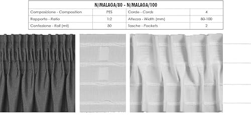 Furlanis - Cinta Fruncidora para Cortinas con Pliegues Alternos 2 Bolsillos 4 Cuerdas, Tejido Italiano - 100 mm