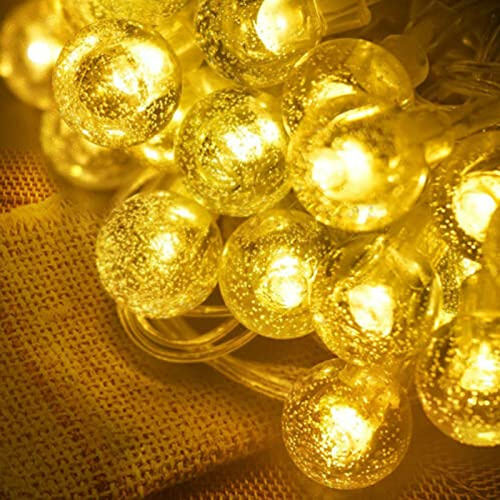 XMTECH LED Lichterkette Glühbirnen 10M 80 LEDs Kristall Kugeln Warmweiß mit Stecker Innen & Außen, Kristallkugeln Glühbirnelichterkette für Weihnachten Deko Fest Partys, 8 Modi IP44, Transparent