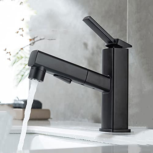 Wasserhahn Bad mit Herausziehbarer Brause Waschtischarmatur mit 360° Drehbar Auslauf Einhebelmischer Waschbecken,Schwarz