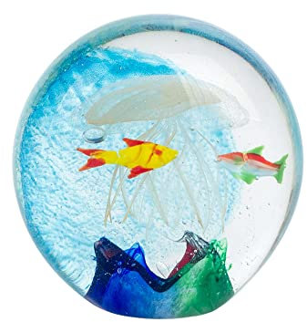 ORIGEN Sulfid aus Glas und Papierpresse: Meeresaquarium 1, bunte Fische, Höhe 10,5 cm