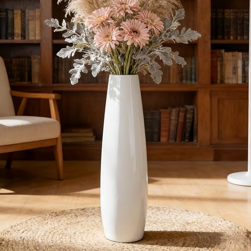 71,1 cm hohe Keramik-Bodenvase, GDSZJLJ weiß, große dekorative Vasen für Moderne Wohnkultur, Wohnzimmer, minimalistischer Stil, große Blumenvase für Pampasgras, Blumen, Zweige, Büro, Schlafzimmer