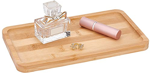 NBEADS Bambus Tablett, 25x14 cm Bambus Serviertablett Tragbar Rechteckig Holztablett Schmuck Display Tablett Flache Schminktisch Platte Für Küche Zuhause Badezimmer Essen Snacks, Innengröße: 23x12 cm