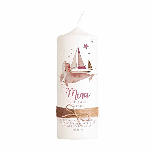 Taufkerze | Boot Rosa | 15-30 cm Höhe | Personalisierte Kerze | Evangelisch | Katholisch