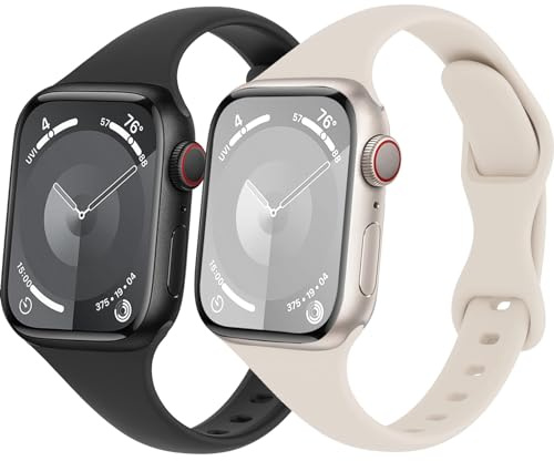 Bracelet de Sport Fin pour Apple Watch SE 44mm 45mm Ultra 2 49mm 42mm 46mm,Bracelets iWatch 40mm 41mm 38mm Homme/Femme,Bracelet en Silicone Souple pour Apple Watch Serie 10 9 8 7 6 5 4 3 SE2,2PCS
