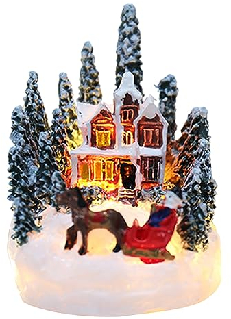 TIAOWU Villaggio di Natale Luci LED A Batteria Per Giardino - Casa Ornamento in Resina
