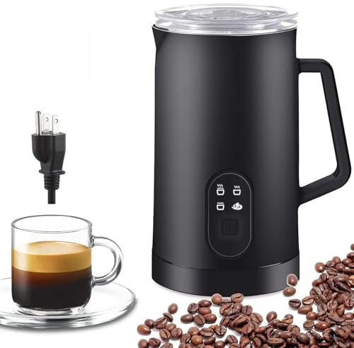 TsoLay Milk Frother, 4-in-1 Milk Steamer, 350ml Stainless Steel Milk Foamer with Removable Foam Ring, Separated Base/Transparent Top Cover/Non-Stick Interior Coating Design, for Latte, Cappuccinos
