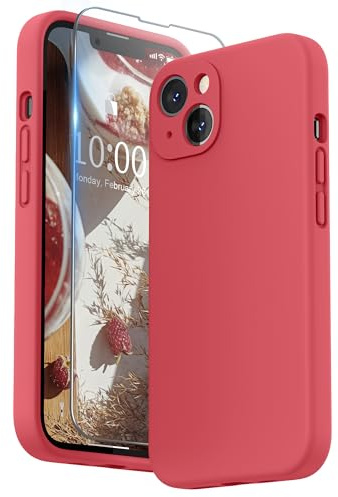 SURPHY Hülle Kompatibel mit iPhone 13 Hülle Silikon mit Displayschutzfolie, Handyhülle iPhone 13 Case Silikon Kameraschutz, iPhone 13 Hülle Schutzhülle Schutzschale 6,1 Zoll 2021, Guave