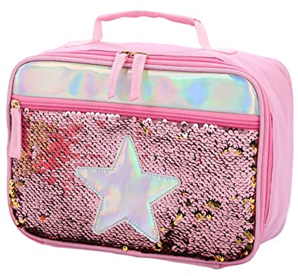 FELTECHELECTR Borsa Termica Per Pranzo Per Ragazzo Ragazza Alluminio Con Paillettes Sacchetto Isolante Per Picnic e Conservazione Pasti Rosa