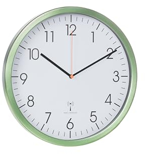 TFA Dostmann 60.3517 Horloge murale analogique radio-pilotée avec cadre en aluminium, silencieuse, facile à lire, idéale pour le bureau, 305 x 45 x 305 mm, vert menthe