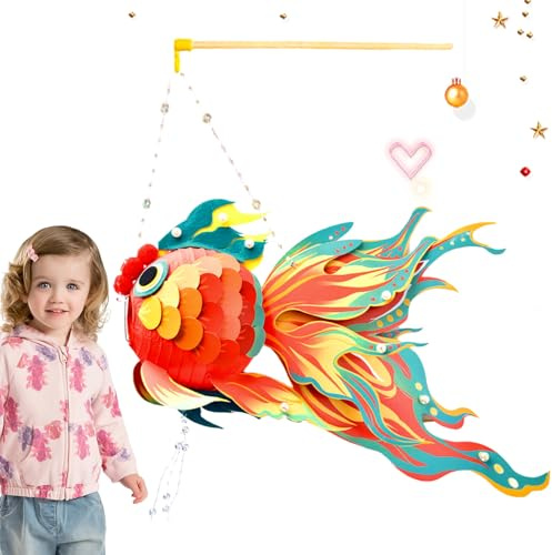 COMFOLIVING Chinese Lanterns, Fish Shaped Chinese Sky Lanterns, Eye-catching Chinese New Year Lanterns with LED, Fish Lanterns for Memorial with Design for Spring Festival Craft Party