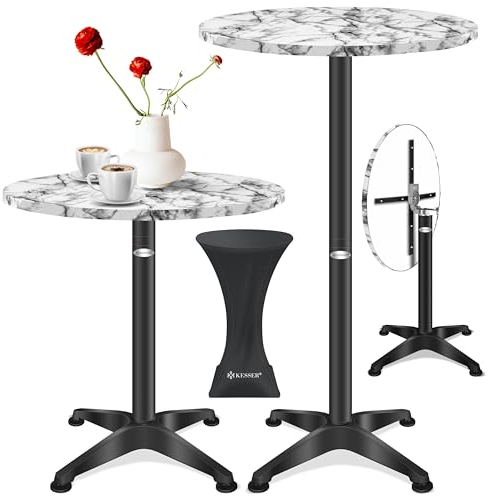 KESSER® 2in1 Stehtisch klappbar Bistrotisch 1er Set | Aluminium Edelstahlplatte | höhenverstellbar 70cm / 115cm | Partytisch Tisch Ø80cm | In- & Outdoor | Empfangstisch | Klapptisch Marmorisiert