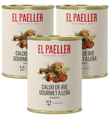EL PAELLER - Brodo di Pollo | Cotto a Legna con Ingredienti 100% Naturali | Perfetto per Paellas, Risotti e Stufati | Confezione da 3 unità, 3 Litri | Senza Conservanti