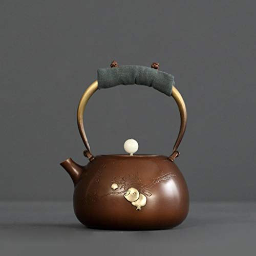 Qiushi Bollitore in Rame Bollitore realizzato a mano Teiera in Rame Rosso Puro Set da tè per la casa Fatto a Mano Stufa Elettrica in Ceramica-Con coperchio in Tessuto
