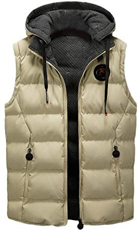 Jacken Kamera Herren lässige Winter warme Kapuzenmit Reißverschluss Ärmellose Weste Lammfell Herren Fell (Khaki, XXXL)