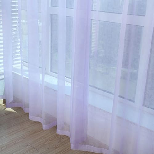 Whoiy Schlafzimmer Voile Vorhänge Lila Einfarbig mit Ösen 115 cm Lang, Gardinen Vorhang Transparent Polyester Ösenvorhang für Wohnzimmer, 115x96 cm