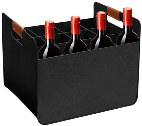 Genérico Bolsa para Botellas con 12 Compartimentos, Cesta con Asa para Alcohol y Vino, Bolsa De Fieltro para Guardar Botellas, Caja Plegable
