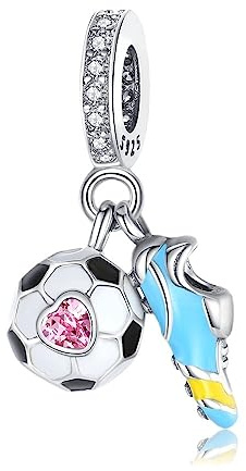 Wedanor Charmes Chaussures de football avec Football pour Bracelets - Charms de Perles ajourées en Argent Sterling 925, charmes de Coeur d'amour pour Bracelets et Colliers pour Femmes