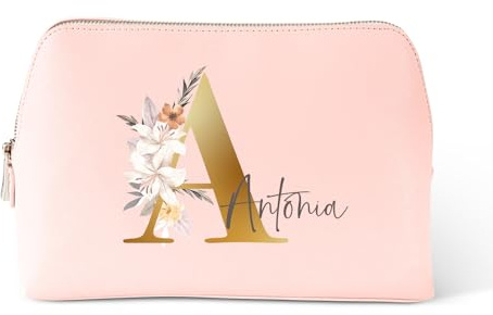 Love Faith personalisierte Kosmetiktasche - Pink - 25x16x10,3 cm | Wähle Initiale & Namen für die Gravur - Hochwertiger PU-Kulturbeutel - Praktischer Reisebegleiter für Frauen
