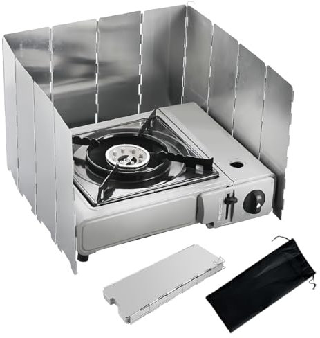 12 Plaques Pare-Vent Pliable Rechaud Aluminium avec Sac De Rangement, Pare Vent Rechaud Gaz, Pare-Brise De Réchaud De Camping, Portable Stove Pare-Brise pour Camping Réchaud Extérieur, Pique-Nique