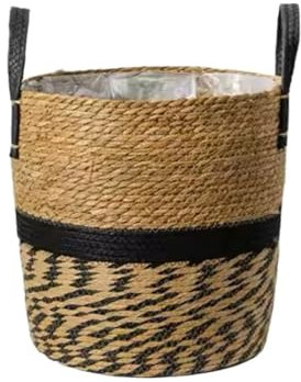 AHIOJEGX Cache Pot en Osier Panier de jardinière Fantaisie en Osier, Pot de Fleur, décoration de Maison, Jardin en Bambou, paniers de Rangement en jonc de mer, Porte-Jouets 3 pièces(Black 22CM)