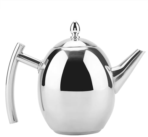 Théière 1000/1500ML Théière en Acier Inoxydable avec Filtre Amovible pour Feuilles Mobiles et Sachets de thé, Cuisinière et Ondes à thé Bouilloire Cafetière pour la Maison (1000 ML)