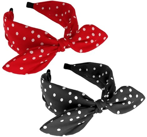 Bumlofa 2er Set Haarreifen Damen mit Schleife | Breitband, Polka Dots, Haarreif mit Schleife & Haarreif Breit für Retro & Party Looks