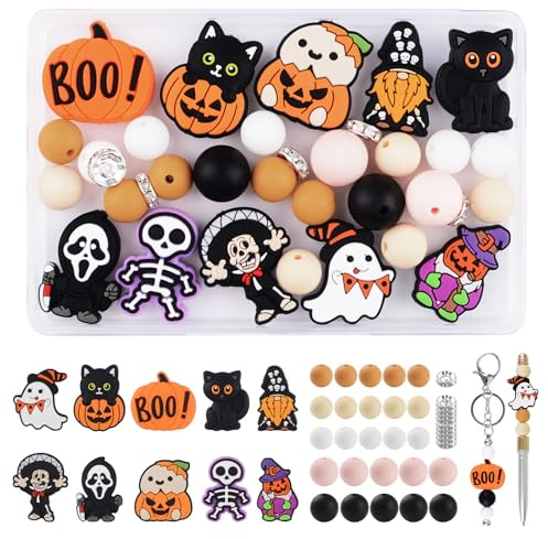 URROMA Lot de 35 perles rondes en silicone étanches pour Halloween, fabrication de bijoux, colliers, boucles d'oreilles, stylos, accessoires de bricolage