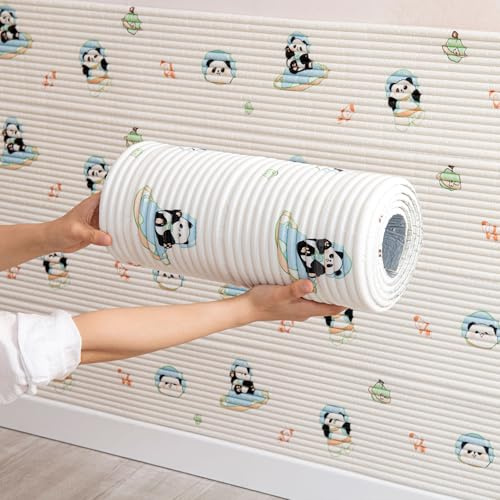 Kid's Anti Collision Wall Padding,40x200cm Self-Adhesive 3D Wall Stickers Headboard Bed Upholstered Padded Wall Panels for Children's Room,Dance Club (Space Bear)