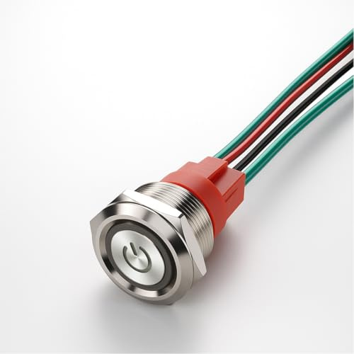 Guuzi Interruptor Pulsador de Enclavamiento de Tipo Corto de 15A 220V Impermeable para uso Marino de 4 pines 22mm SPST con LED Blanco Iluminado y Cable