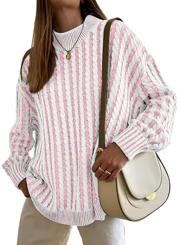 Famulily Jumpers for Women UK Turtleneck Pullover Sweaters Ladies Cable Knitted Sweatshirt Striped Color Block Tops S-XL