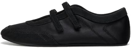 ATBELL Black Satin Ballet Flat for Women Double Strap Mary Jane Flats Casual Sporty Ballerina Shoes