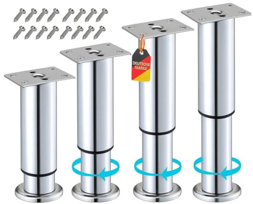 Stahlia Möbelfüße verstellbar Tischbeine Metall Chrom 120-190mm (4er Set) Ø38mm Bettfüße Füße für Möbel Sofa Füße Möbelerhöhung Schrankfüsse Möbelbeine