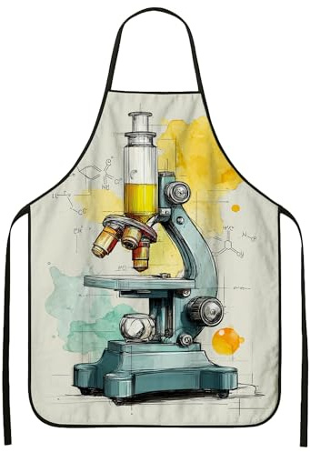 Delantal de microscopio artístico para cocinar, delantal de cocina de ciencia vintage para chefs caseros, delantal culinario para barbacoa y jardinería, Varios colores, 24x31 Inch