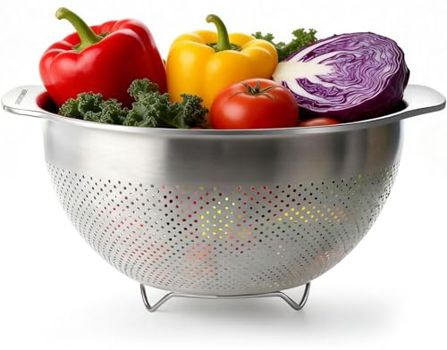 Greentainer Table Küchen-Sieb, Nudelsieb mit 2 Griffen aus Edelstahl,Durchschlag Universalsieb Sieb,Großes Mikroperforiertes Abtropfsieb Seiher zum Ablaufen & Spülen von Küche/Gemüse/Obst/Reis,27cm