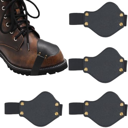 CALFOVERA 4PCS PU Leather Motorcycle Motorbike Gear Shifter Guards Shift Pad Adjustable Shoe Boot Toe Cover for Men Women Trip Motorcycle(Black)
