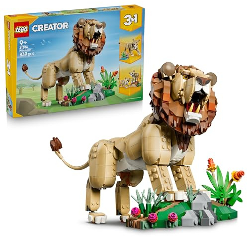 LEGO Creator 3en1 Fauna Salvaje: León Majestuoso de Juguete - Figuras de Animales Transformable en Leona o 2 Cachorros - Decoración para la Habitación - Regalo para Niñas y Niños de 8+ Años - 31386