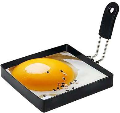 Beiskll Egg Rings for Frying Eggs, 4 Square Egg Cooking Stainless Steel, for English Muffins Pancake, with Silicone Handle