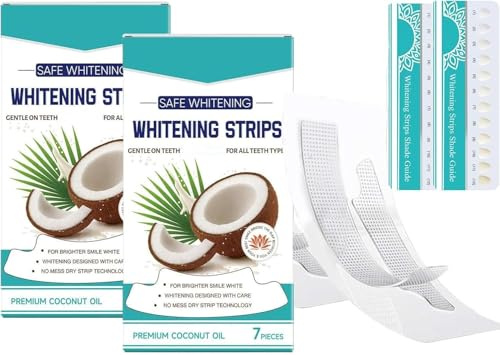 Teeth Whitening Strips, Coconut Mint Whitening Strips für Weiße Zähne, Safe Teethwhitening mit Natürliche Kokosformel, Zahn Bleaching Aufhellung, Schnelles Entfernen Aller Flecken (2)