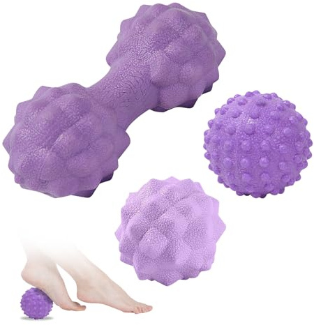 Massagebälle Faszienball 3er Set, Lgelball Fußmassage Roller (Lila) | Erdnuss Massageball, Spiked Massage Ball Hart, Noppenball, Stress Reflexologie für Rücken Beine Füße Hände