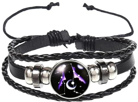 HUIANGLIYG Mehrlagiges Sternzeichen-Lederarmband Für Damen Und Herren, Handgefertigtes Wickelarmband Mit Sternzeichenmotiv, Geschenk Für Paare, Beste Freunde, Geburtstagsgeschenk